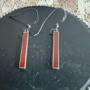 Sterling Silver 925 Red Coral Zuni Earrings